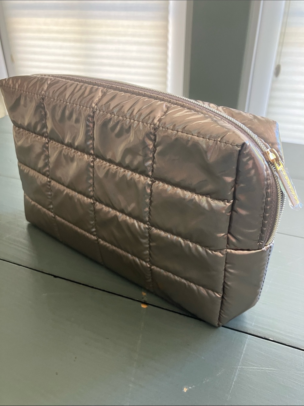 SEPHORA Quilted Puff Makeup Cosmetic Bag Metallic Rose Gold OS NWOT